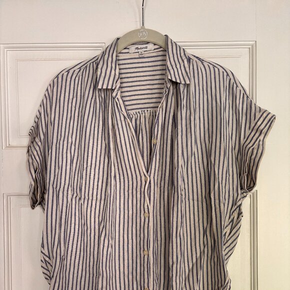 Madewell Grey and White Striped Button Down Shirt XS - Picture 1 of 8